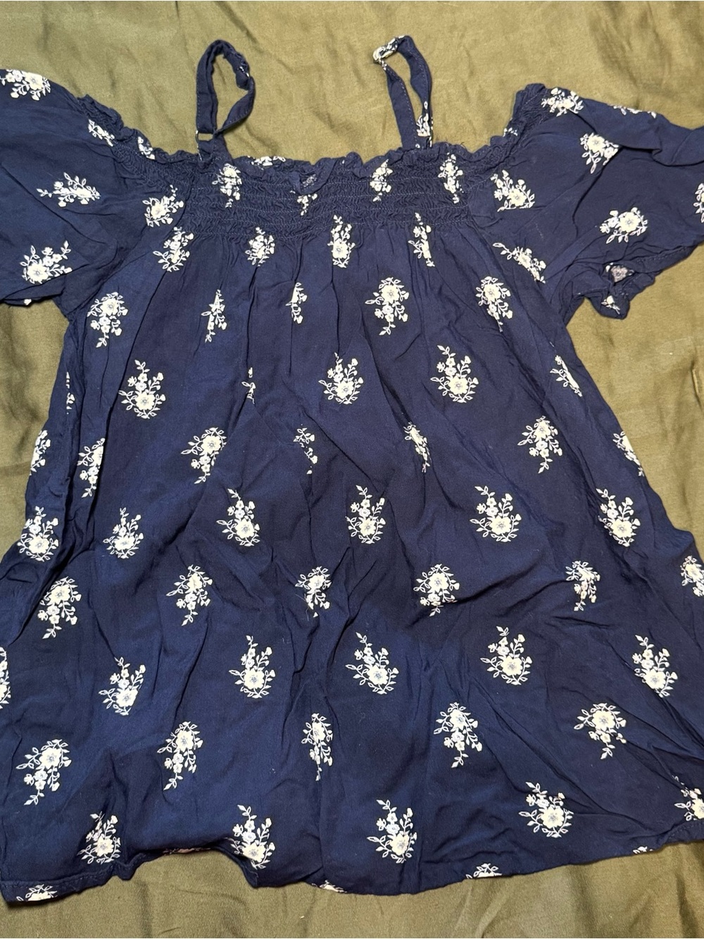 Girls Navy Blue Floral Off-Shoulder Top